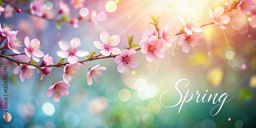 Fototapeta premium Soft Spring Background: Blooming Flowers & Gentle Light for Text Overlay - Ideal for Spring Announcements