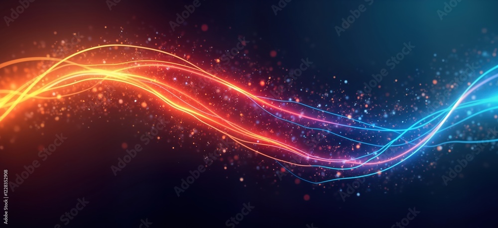 Abstract neon glowing background with blurred vibrant lines. Dynamic curves of orange, blue light streaks. Intense illumination against dark backdrop. Futuristic design with city landscape feel. Abstract neon glowing background with blurred vibrant lines. Dynamic curves of orange, blue light streaks. Intense illumination against dark backdrop. Futuristic design with city landscape feel.