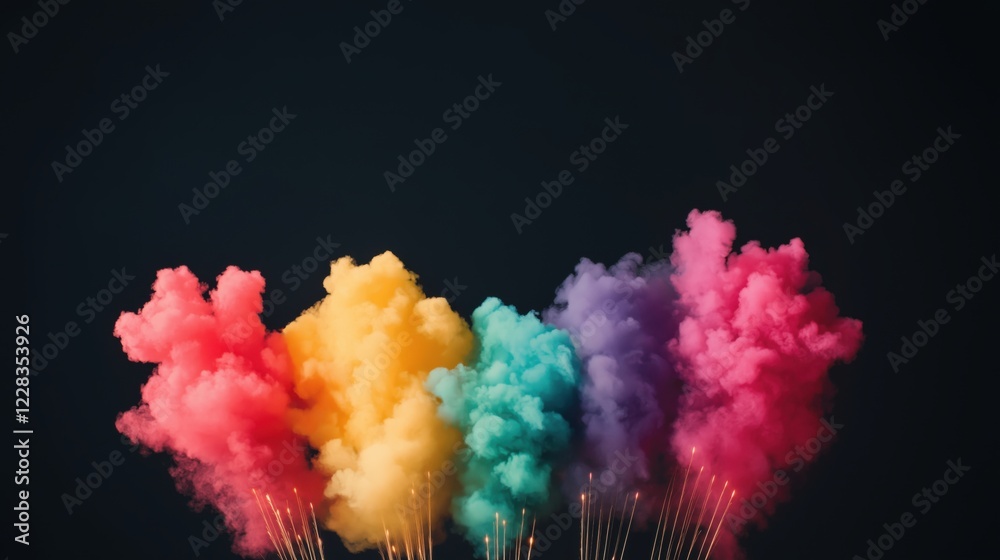 Fototapeta premium Vibrant explosion of rainbow-hued smoke for festive celebrations