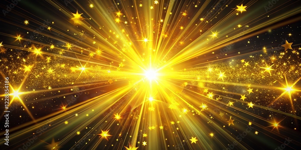 Fototapeta premium Sparkling Starburst Sunburst, Vivid Yellow, 4K Motion, Documentary Photography Style