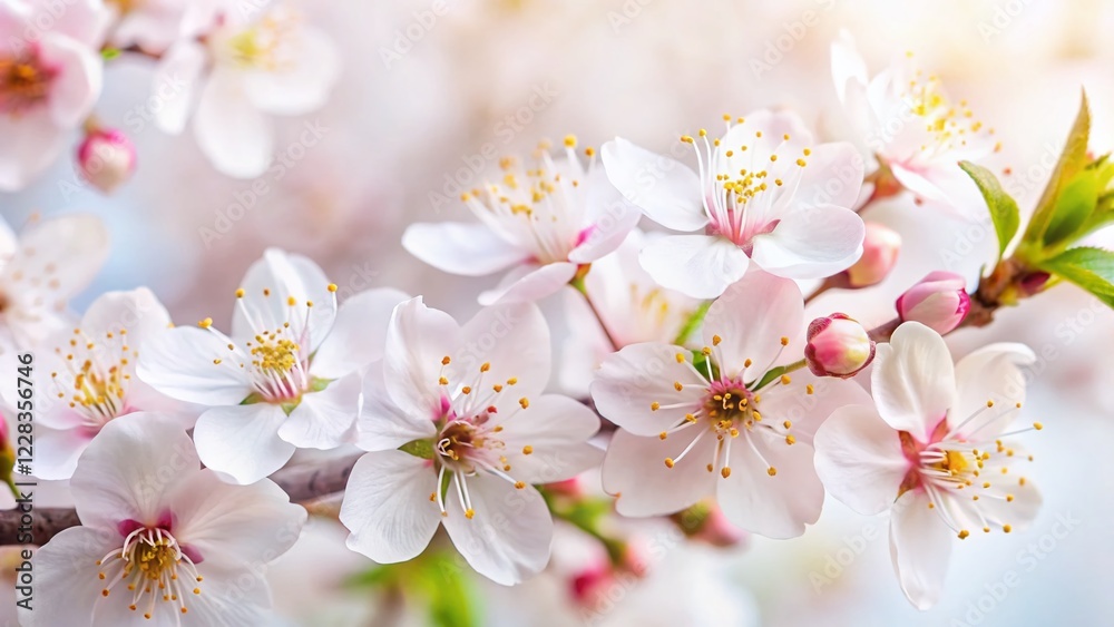 Spring Texture Stock Photo: White Background Portrait of Blooming Flowers Spring Texture Stock Photo: White Background Portrait of Blooming Flowers