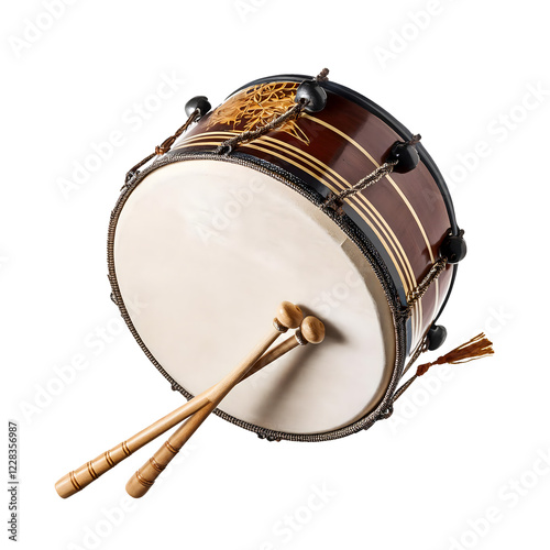 Ramadan drum and drumstick on isolated transparent background. Suitable for Islamic element design. Generative Ai
