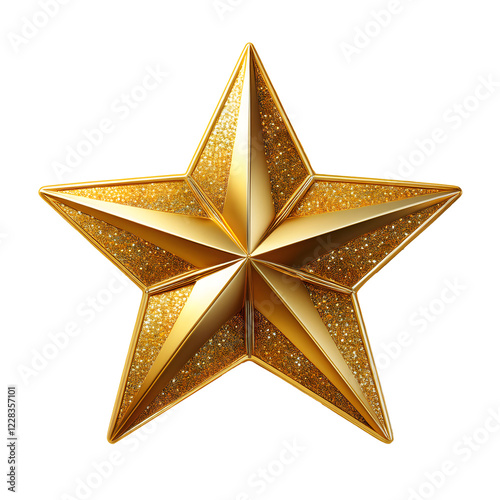 Gold glitter star isolated on transparent background. Generative Ai