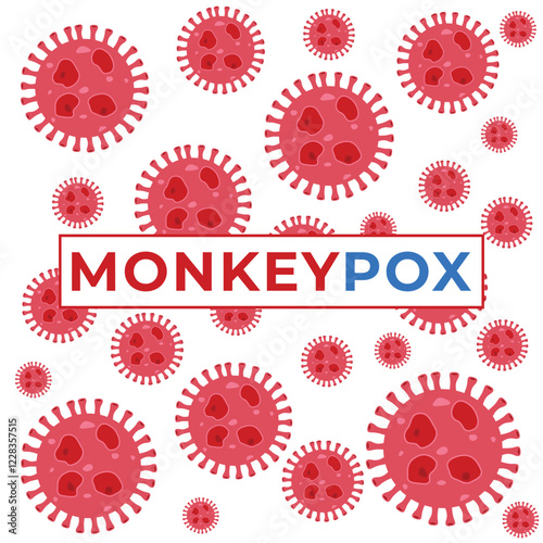 Mpox monkeypox virus cell background in red. Mpox virus illustration.