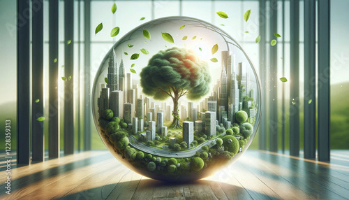 Obraz na płótnie Futuristic Sustainable City with Nature Integration w salonie