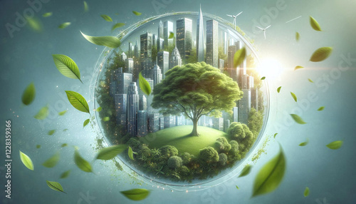 Obraz na płótnie Futuristic Sustainable City with Nature Integration w salonie