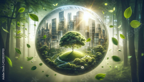 Obraz na płótnie Futuristic Sustainable City with Nature Integration w salonie