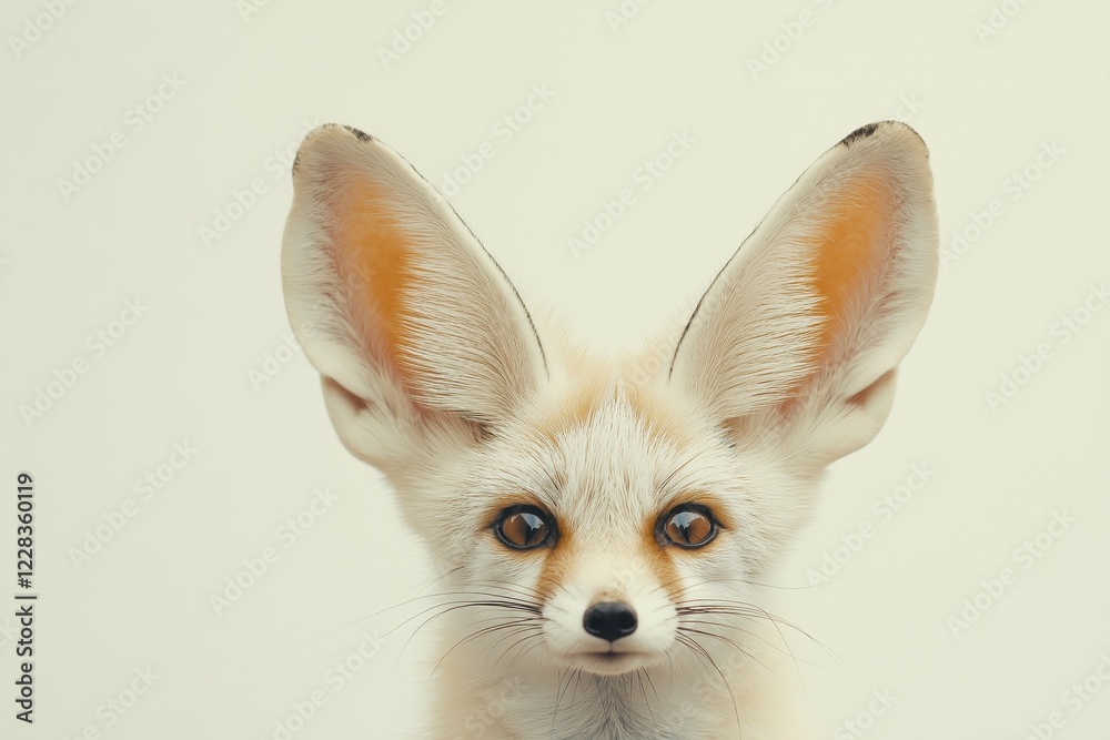 Obraz premium Studio close up portrait of a fennec fox highlighting its distinctive large ears, showcasing the unique beauty and charm of this desert dwelling animal