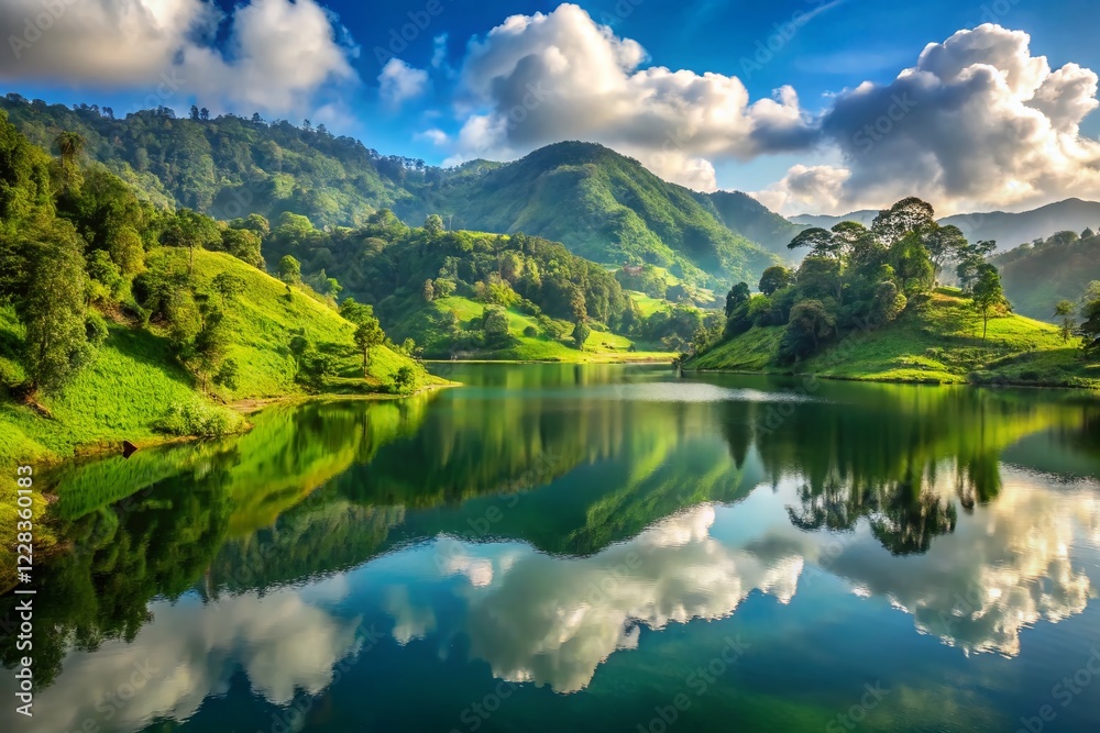 Stunning Bodas Lake Landscape, Garut, Indonesia: Serene Waters & Lush Green Hills Stunning Bodas Lake Landscape, Garut, Indonesia: Serene Waters & Lush Green Hills