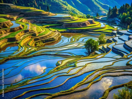 Stunning YuanYang Rice Terraces Reflected in Water, China - Breathtaking Landscape Photography photo