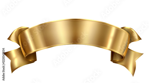 Gold Ribbon Banner, Elegant Decorative Design, Isolated on Transparent Background