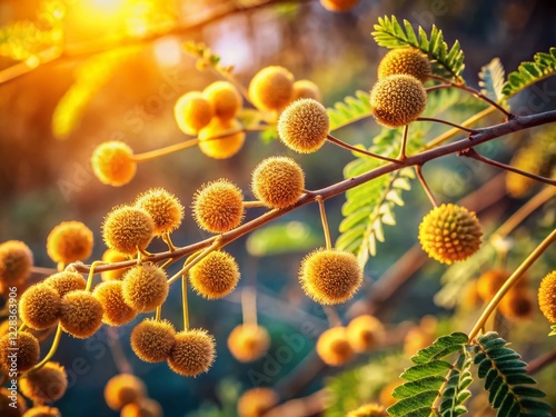 Sun-Drenched Mimosa Seed Pods: A Study in Natural Textures and Light photo