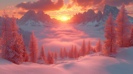 Leinwandbilder Purpur Majestic winter landscape scenery wallpaper with snow mountain forest  © Joyce