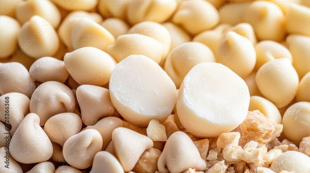Close-up of macadamia nuts with and without shells, highlighting texture Close-up of macadamia nuts with and without shells, highlighting texture