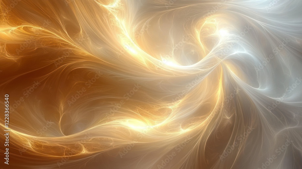 Naklejka premium Golden energy swirls abstract background, ethereal light effect