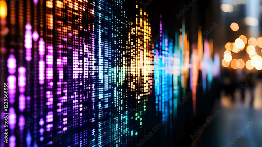 custom made wallpaper toronto digitalVibrant digital equalizer display with colorful light effects showing audio waves and music visualization patterns against dark background with bokeh lights.