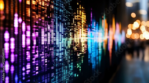 Wallpaper Mural Vibrant digital equalizer display with colorful light effects showing audio waves and music visualization patterns against dark background with bokeh lights. Torontodigital.ca