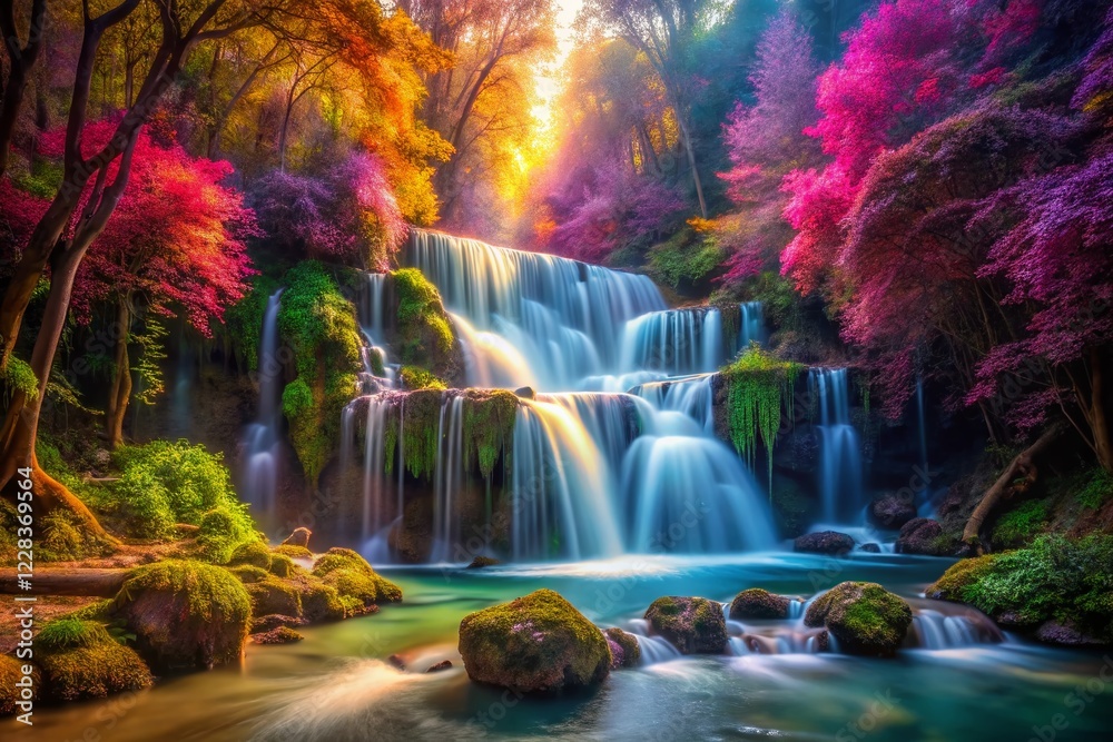 Obraz premium Surreal Looping Waterfall Forest Time-Lapse 4K Background Video