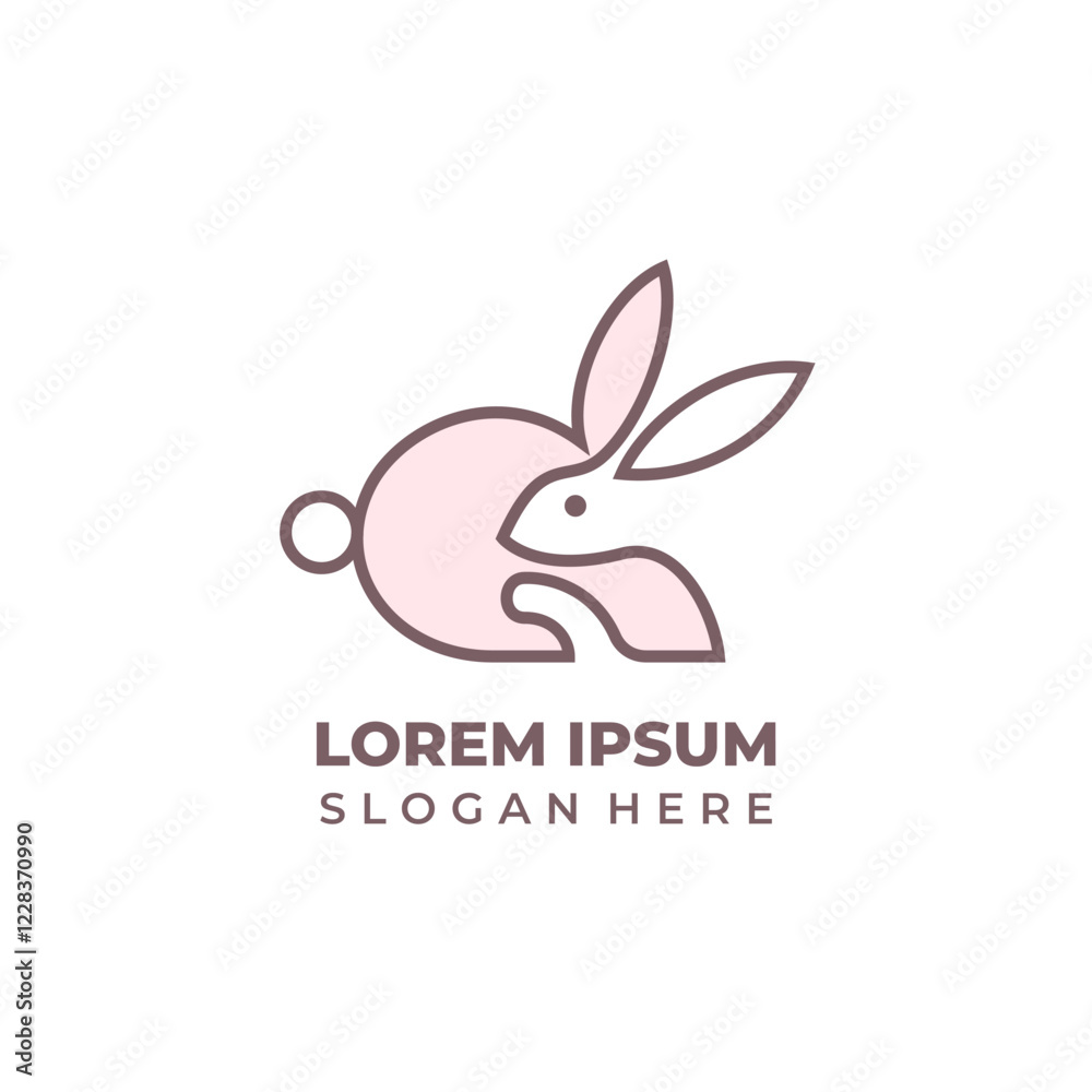 Fototapeta premium Cute rabbit logo with lineart and shape style