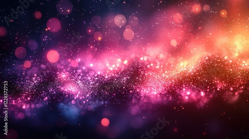 A vibrant cosmic background filled with colorful stars and glowing particles.