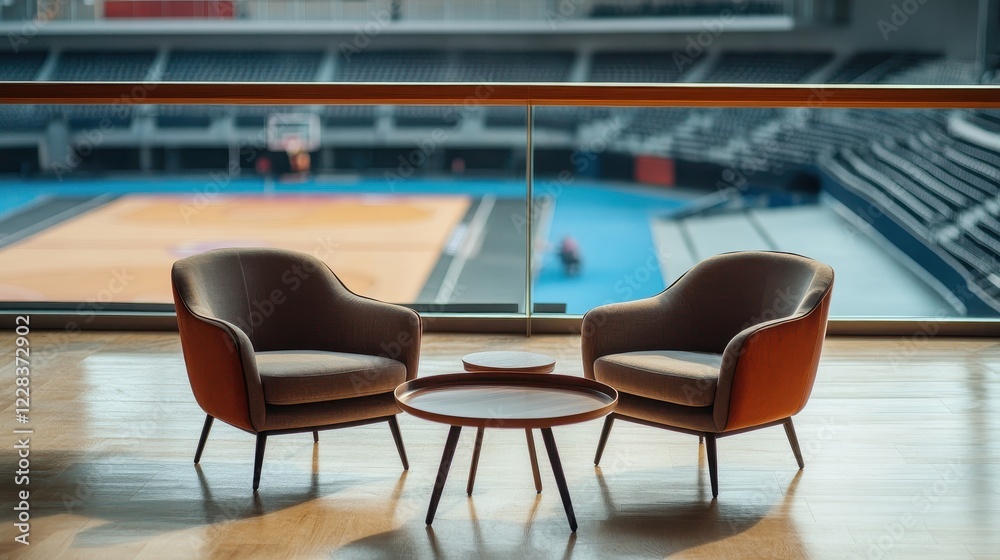 Relaxing Lounge Overlooking a Basketball Court Relaxing Lounge Overlooking a Basketball Court