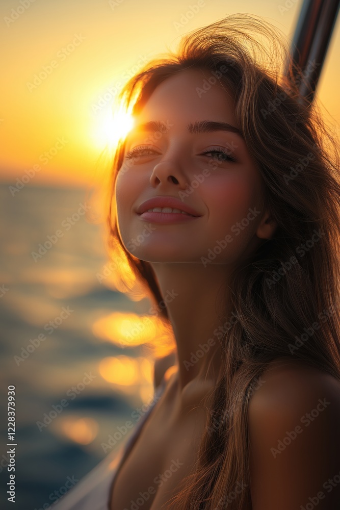 Girl with a Radiant Smile Basking in the Warm Glow of the Setting Sun Outdoors Girl with a Radiant Smile Basking in the Warm Glow of the Setting Sun Outdoors