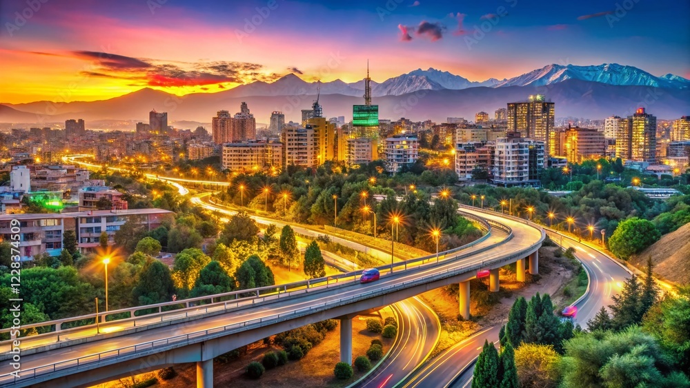 Fototapeta premium Tehran's Tabiat Bridge: Panoramic Cityscape View, Iran