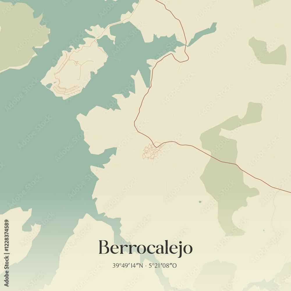 Obraz premium Retro Spanish map of Berrocalejo, Extremadura. Vintage street map.