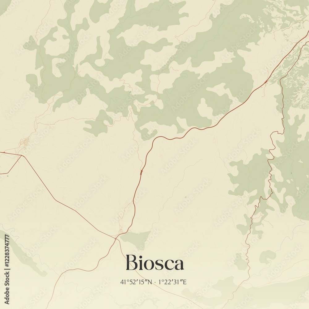 Fototapeta premium Retro Spanish map of Biosca, Catalu�a. Vintage street map.