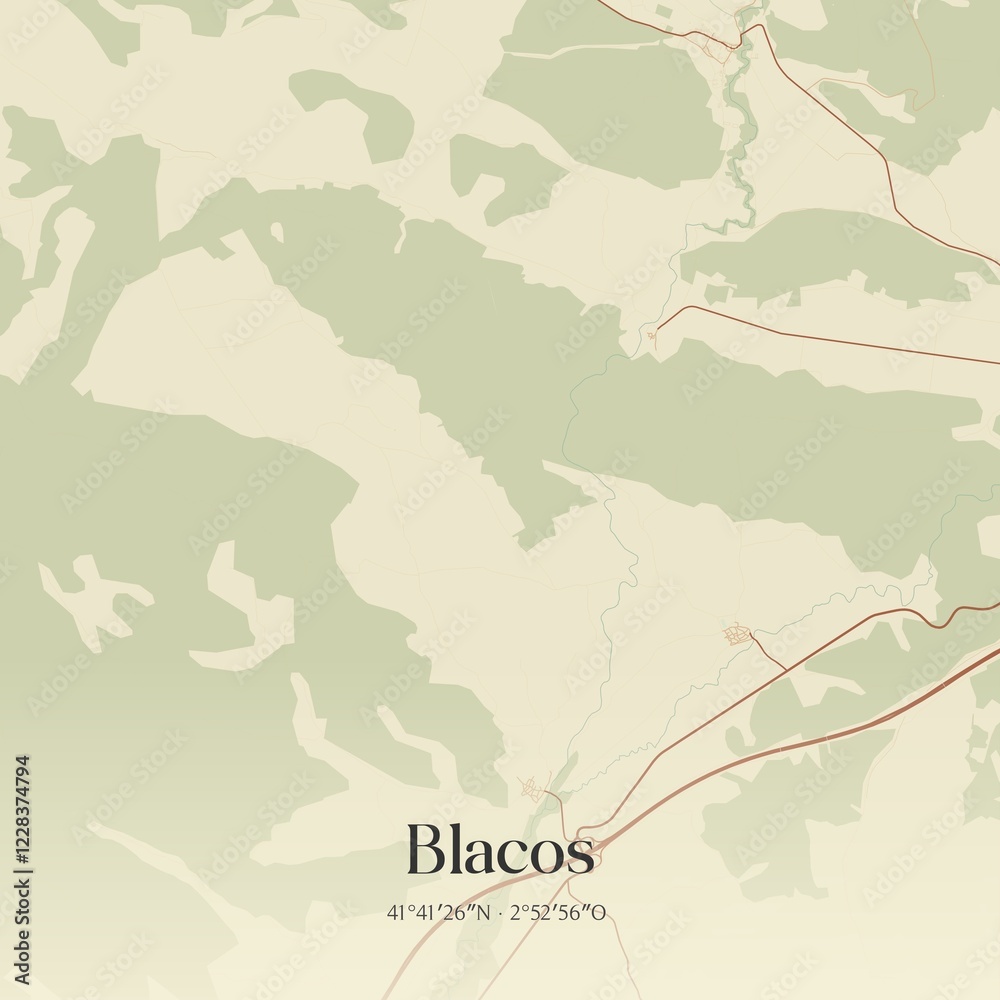 Fototapeta premium Retro Spanish map of Blacos, Castilla y Le�n. Vintage street map.