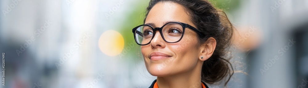 Capturing the Essence of Urban Chic A Stylish woman with Sharp Confidence Witness the vibrant outfit with its bright orange accents against an urban backdrop, the motion blur suggesting bustling city Capturing the Essence of Urban Chic A Stylish woman with Sharp Confidence Witness the vibrant outfit with its bright orange accents against an urban backdrop, the motion blur suggesting bustling city