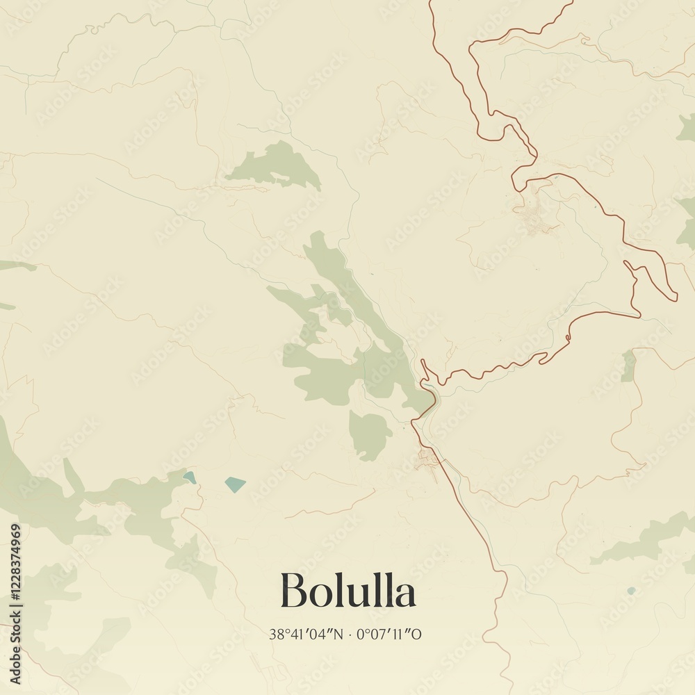 Fototapeta premium Retro Spanish map of Bolulla, Comunidad Valenciana. Vintage street map.