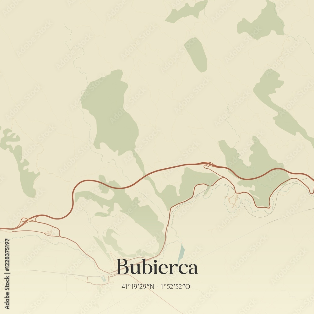 Obraz premium Retro Spanish map of Bubierca, Arag�n. Vintage street map.