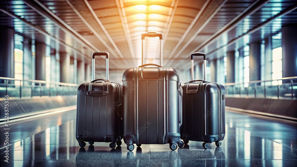 Three Black Suitcases: Airport Departure, Travel Anticipation, Adventure Awaits Three Black Suitcases: Airport Departure, Travel Anticipation, Adventure Awaits