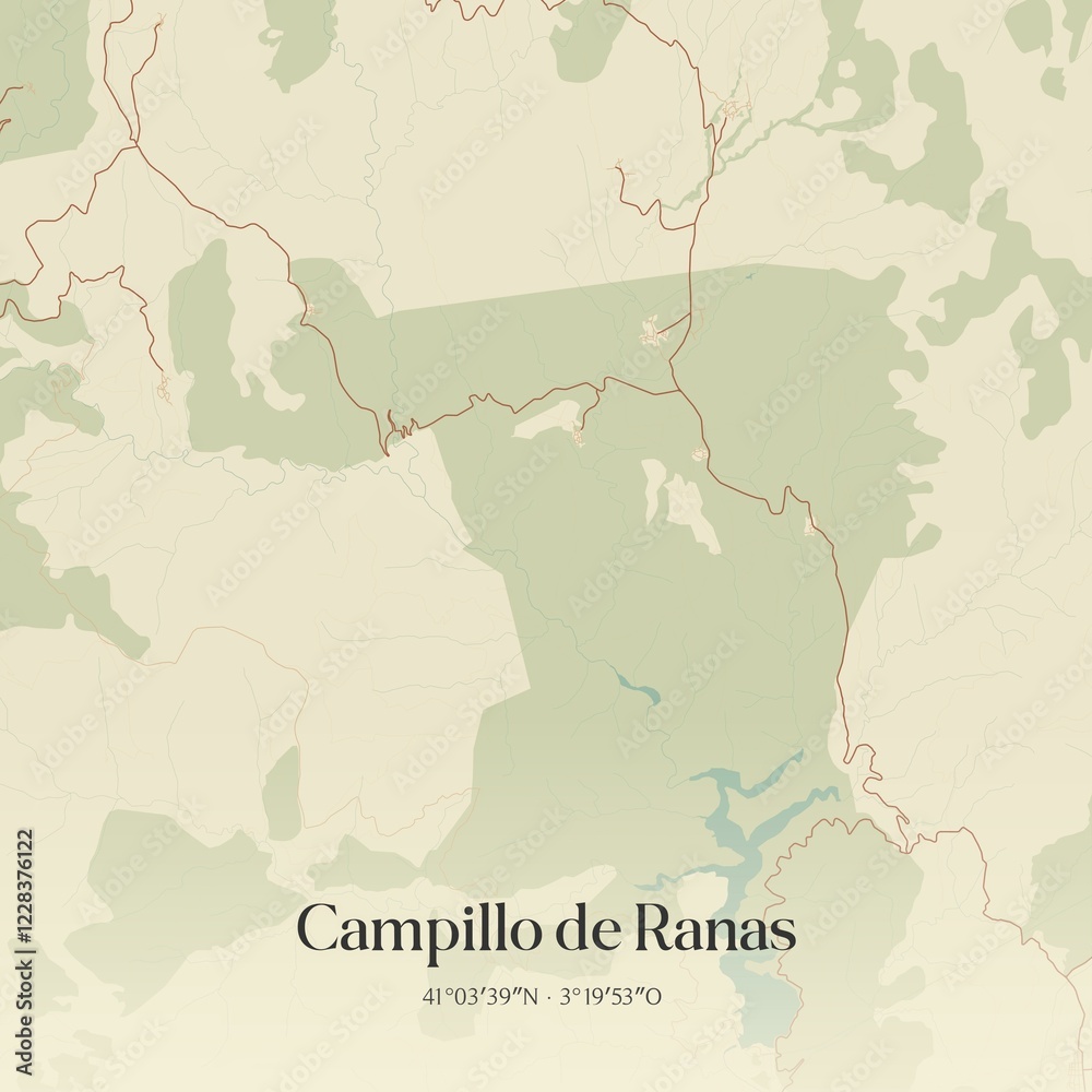 Fototapeta premium Retro Spanish map of Campillo de Ranas, Castilla-La Mancha. Vintage street map.