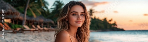 Experience a stunning beach day look with an elegant maxi dress The shimmering accents catch the golden sunlight, creating a captivating glow Perfect for a seaside escape, the flowing fabric and