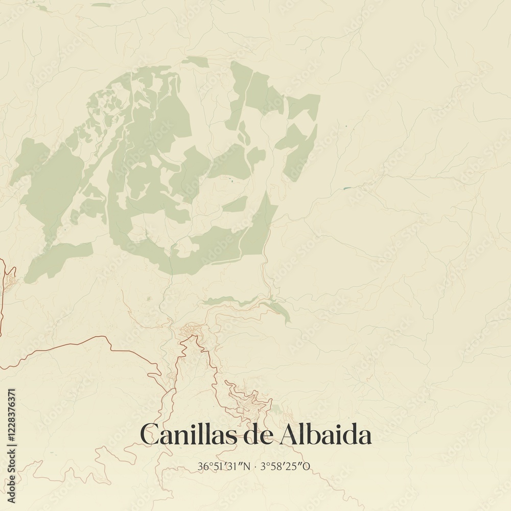 Fototapeta premium Retro Spanish map of Canillas de Albaida, Andaluc�a. Vintage street map.