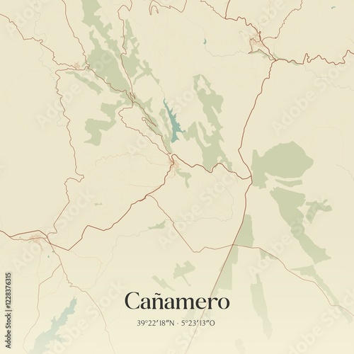 Retro Spanish map of Ca�amero, Extremadura. Vintage street map. photo