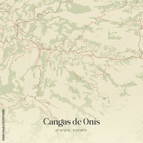 Vintage map of Cangas de Onis, Spain.