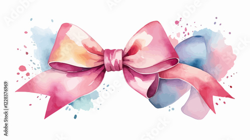 Watercolor bow. Hand drawn illustration isolated, white background. Magenta, pink, pastel colors. Wedding invitation, party decoration, greeting card. Knot icon. Old tie, bow tie. trendy coquette