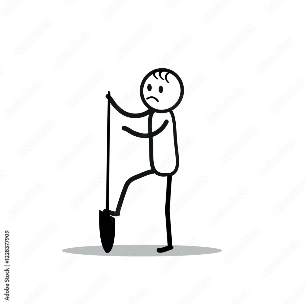sad man with a shovel, sketch, human figure, flat vector illustration, emotions sad man with a shovel, sketch, human figure, flat vector illustration, emotions
