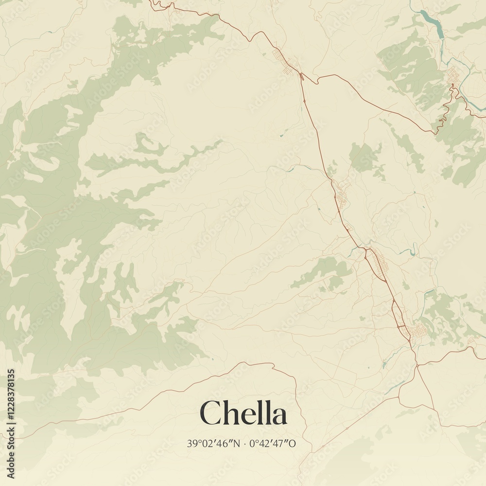 Fototapeta premium Retro Spanish map of Chella, Comunidad Valenciana. Vintage street map.