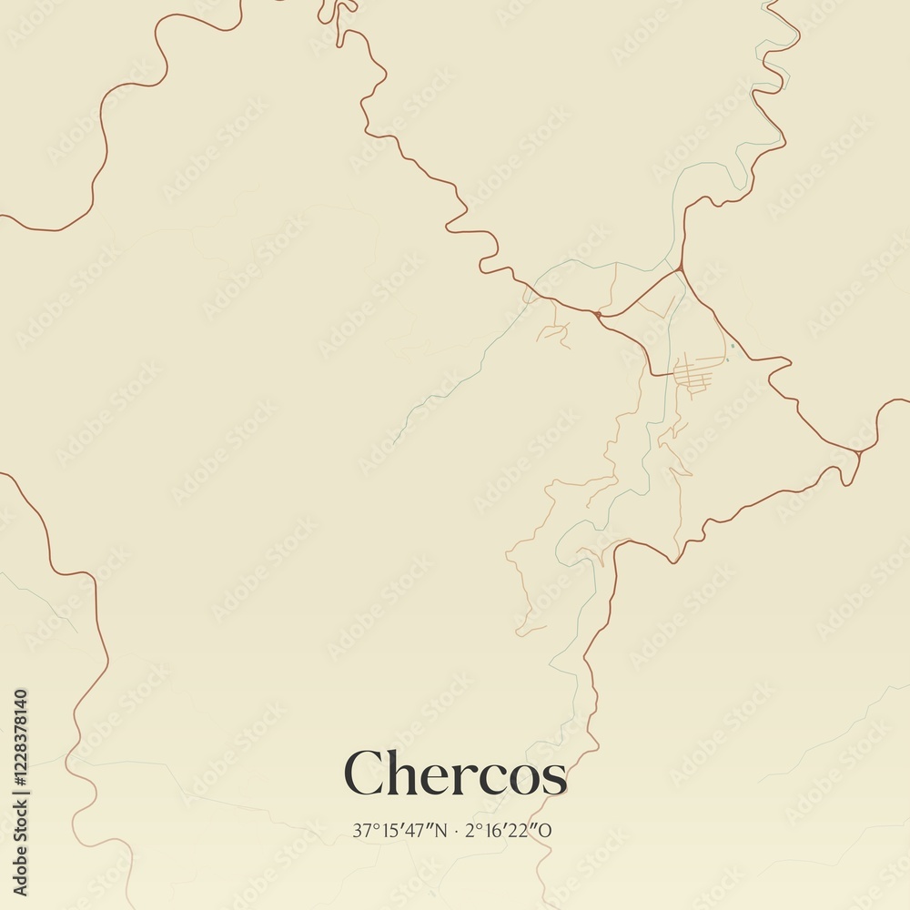 Naklejka premium Retro Spanish map of Chercos, Andaluc�a. Vintage street map.