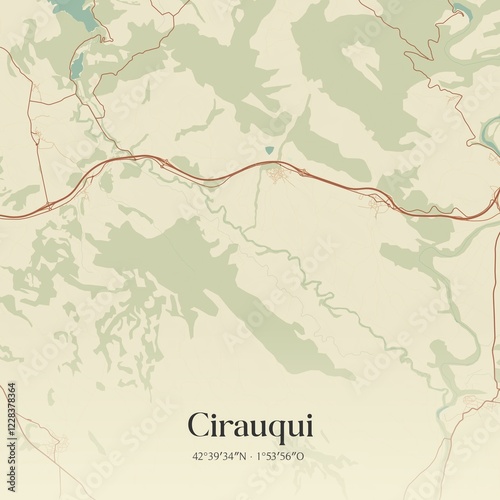 Retro Spanish map of Cirauqui, Comunidad Foral de Navarra. Vintage street map.