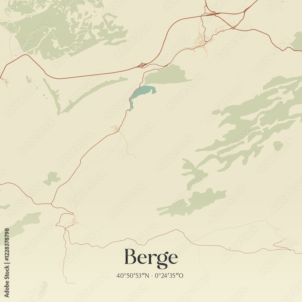 Fototapeta premium Retro Spanish map of Berge, Arag�n. Vintage street map.