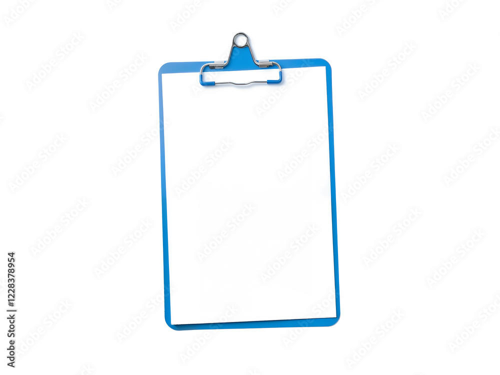 A modern blue clipboard with a blank paper, suitable for office, school, or branding use isolated on white background. Generative AI A modern blue clipboard with a blank paper, suitable for office, school, or branding use isolated on white background. Generative AI
