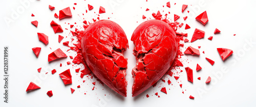 Broken heart symbolizing heartbreak with a dramatic impact against a clean white background