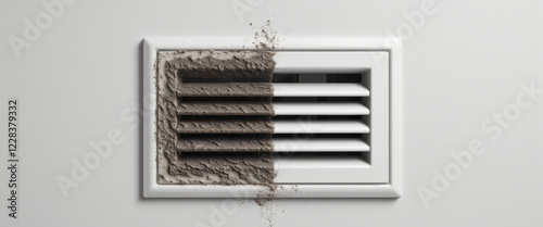 Dirty air vent cleaning representation with a neglected and dusty mood against a plain background