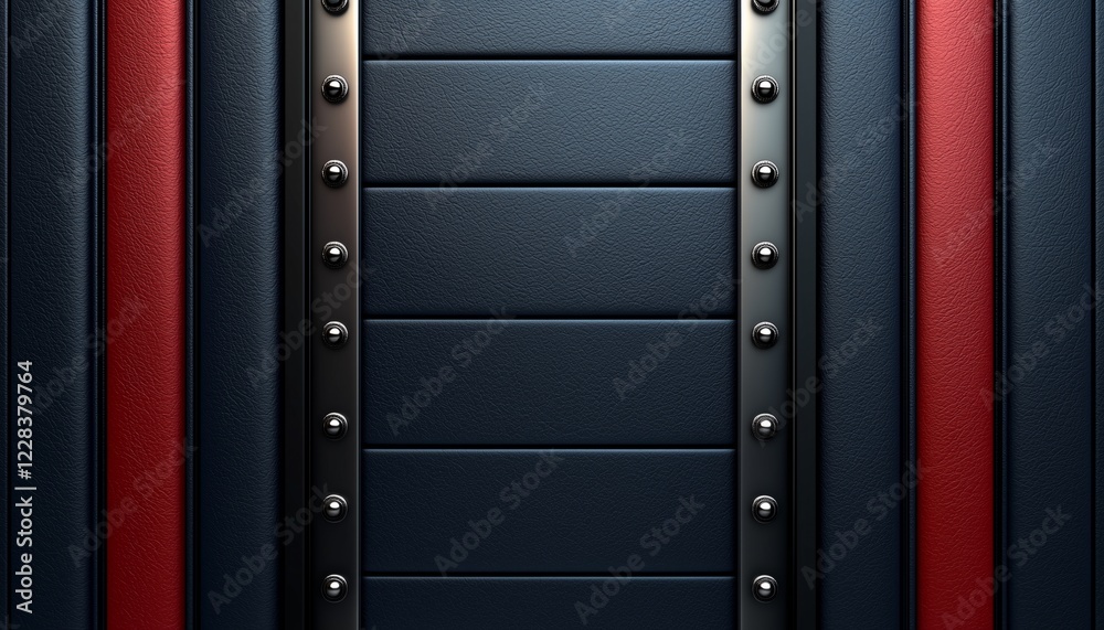 Dark Blue Leather Panel With Red Accents And Metal Studs Dark Blue Leather Panel With Red Accents And Metal Studs