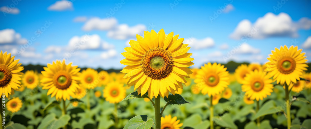 Fototapeta premium Sunflowers blooming joyfully against a bright blue sky